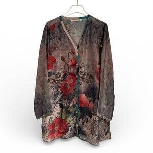 Soft Surroundings Camellia Tunic Shirt XL LS Sheer Floral Romantic Boho Fairy